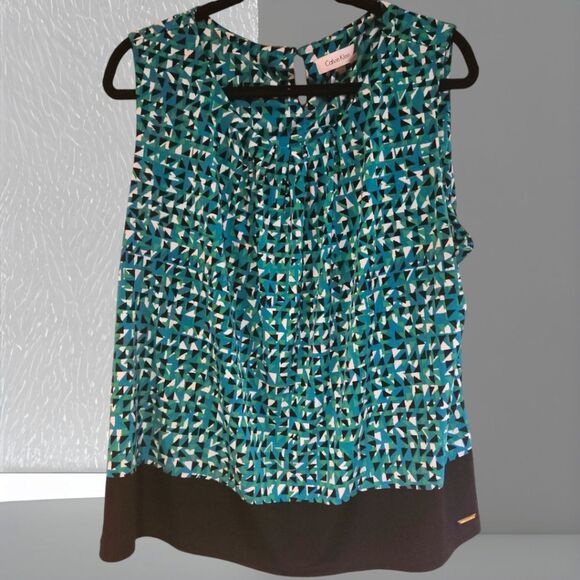 Calvin Klein sleeveless cowl neck teal & black blouse Plus Size- 2x - Picture 1 of 10